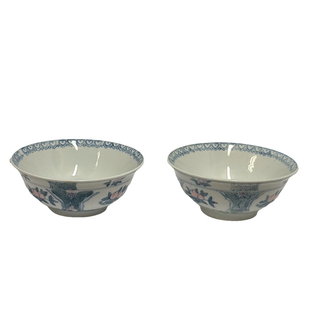 2 Vintage Chinese Blue & White Porcelain Bowls Peach Design Chinoiserie ~8x3.5"